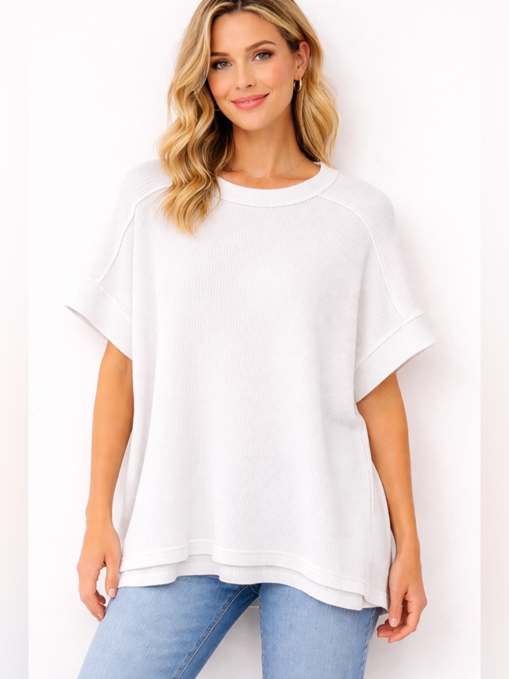 Zenana Outfitters Oversized Ribbed Top in White